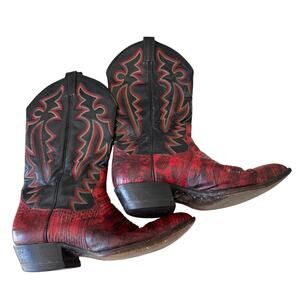 Vintage '80s Panhandle Slim by Sanders Red & Black Leather Heeled Western Boots
